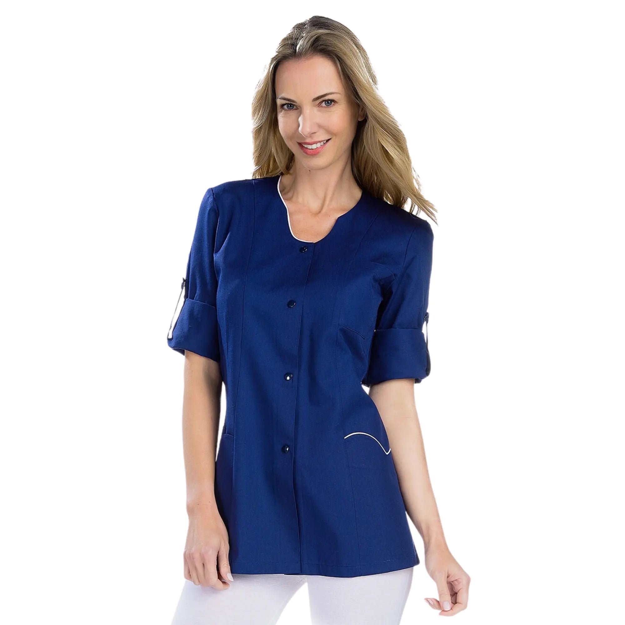 Anaïs - Tunic - Long Sleeves - Women - 75cm My Blouse Twill-Navy-White-T6-XXXL