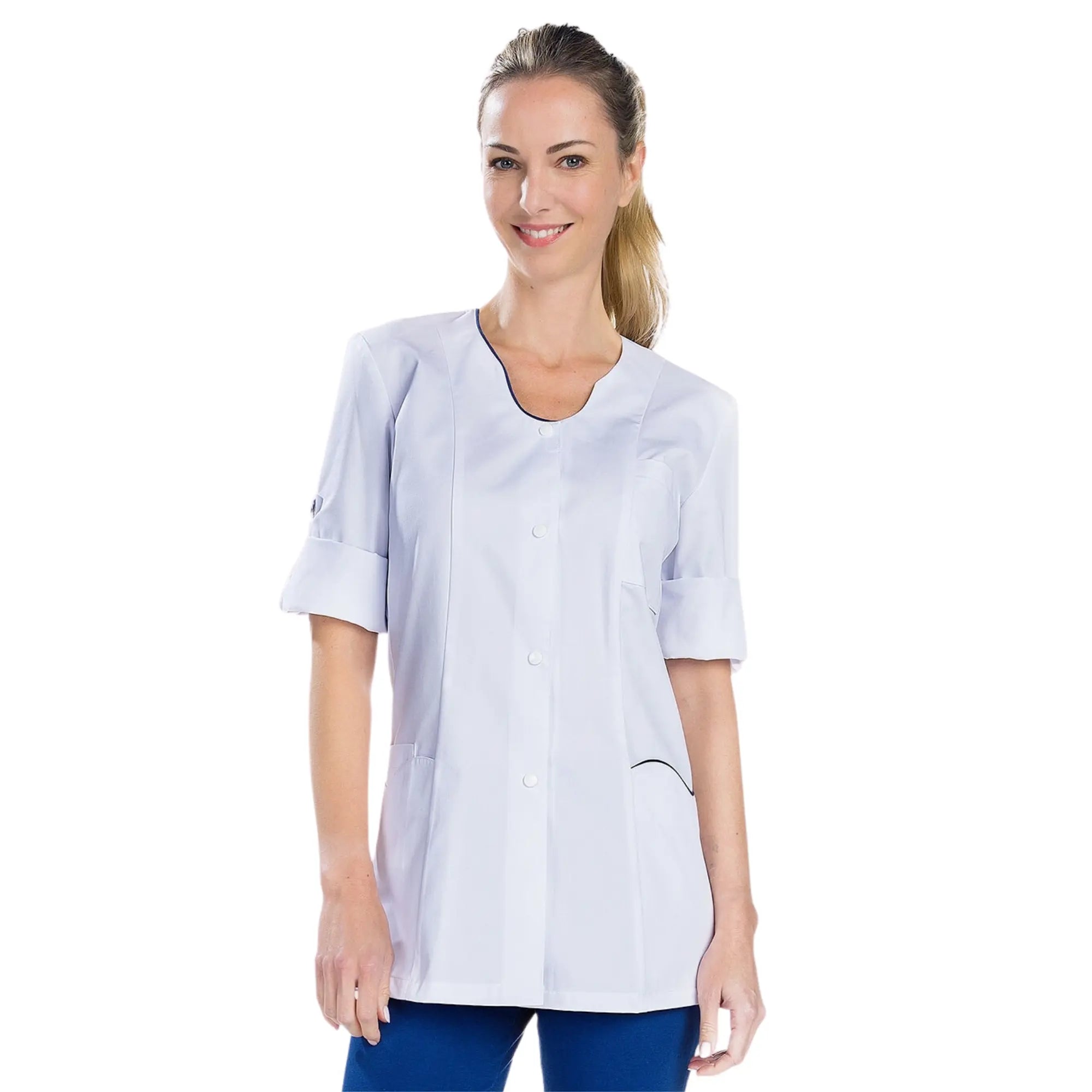 Anaïs - Tunic - Long Sleeves - Women - 75cm My Blouse Twill-White-Navy-T6-XXXL