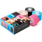 Æske med 4 ruller elastisk klæbende tape - 5cm x 5m - 5 farver - K-tape