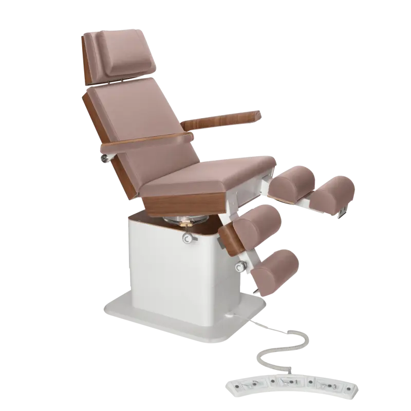 Fauteuil de pédicurie - MOON - Relevage électrique - Filaire - Ruck My Podologie  Taupe-3-moteurs-Noyer