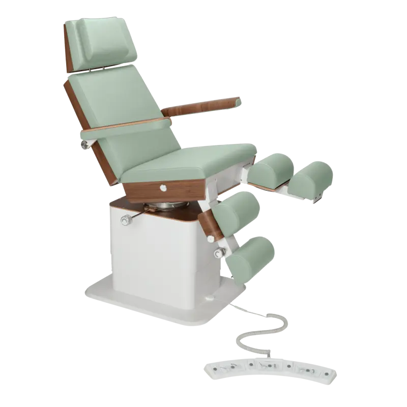Fauteuil de pédicurie - MOON - Relevage électrique - Filaire - Ruck My Podologie  Sauge-5-moteurs-Noyer
